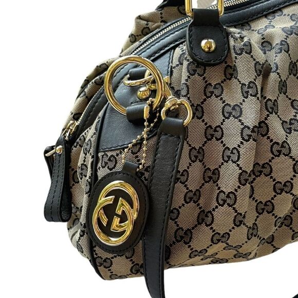 Gucci Sukey Large Canvas Leather Trim Large Satchel Handbag Purse Authentic - Picture 4 of 14
